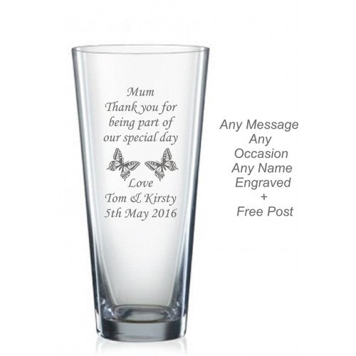 Engraved Personalized Round engagement Glass Vase Mum, Nan