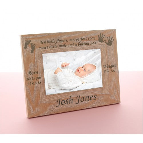 New Baby Wooden Photo Frame Personalised 6 x 4 Engraved Boy or Girl