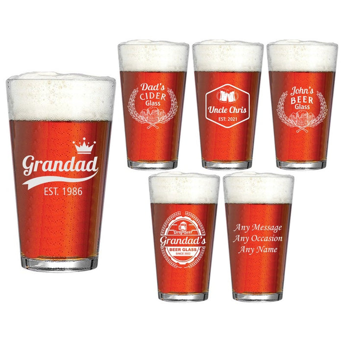 Personalised Pint Glass Engraved Custom Gift for Beer Glassware Full Pint Mug Custom Etched Bespoke Glass Any Text