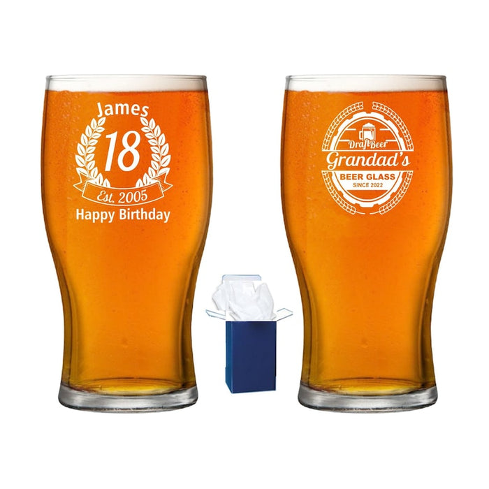 Personalised Pint Beer Birthday Glass - Custom Engraved Pint Beer Gift - Bespoke Special Gift Idea - Ale Tulip Guinness Etched Glass