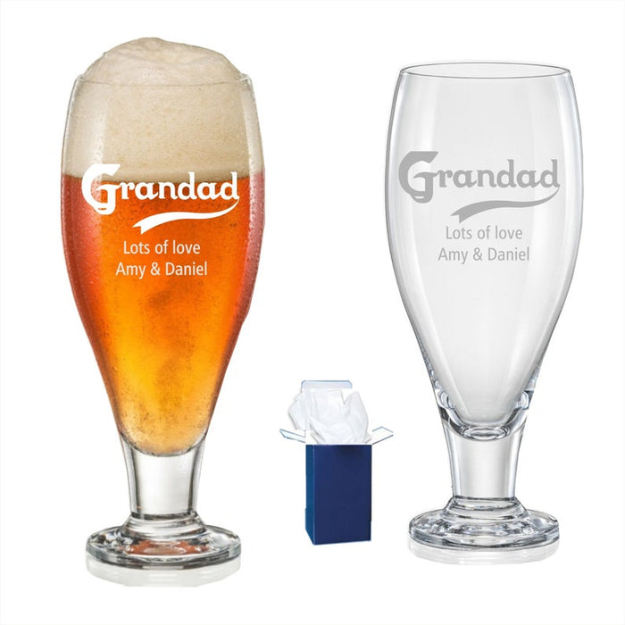 personalised Engraved stemmed Beer Glass, Birthday Gifts, Gifts for him, Grandad, Daddy, Xmas Gift Any Age, Any Year