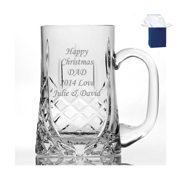 Personalised Engraved 24% Lead Crystal 1 Pint Glass Tankard - Birthday Gifts, Wedding Gifts, Retirement Gifts, Free Shipping