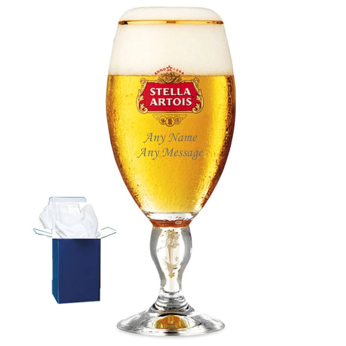 Engraved Stella Artois Pint Glass Chalice . Personalised Fathers Day Gifts, No1 Dad, Grandad Gifts, Any Message Engraved