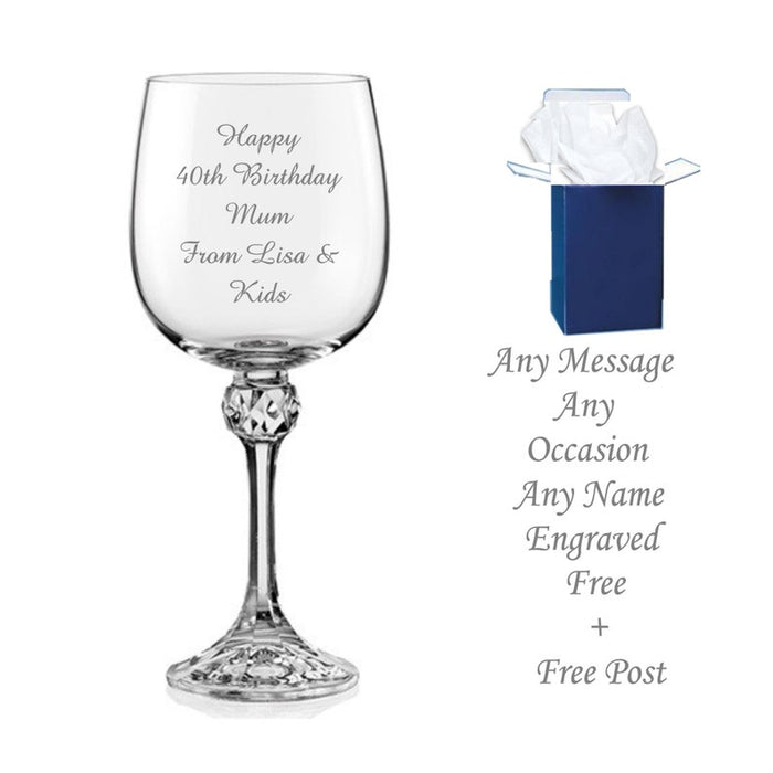 Personalised Engraved Crystal Wine Glass Engraved Birthday Gifts 60th , 65th, 70th, 80th any age, Gifts boxed