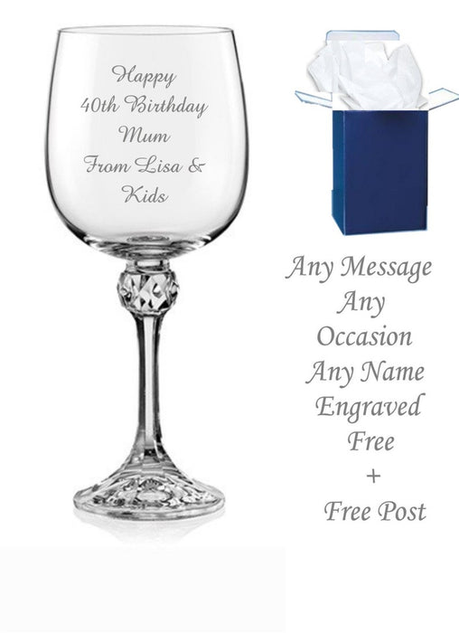 Personalised Engraved Crystal Wine Glass Engraved Birthday Gifts 60th , 65th, 70th, 80th any age, Gifts boxed