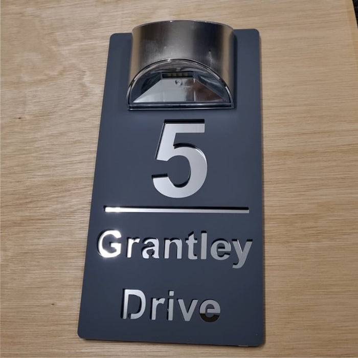 Personalised Solar House Sign LED Illuminated Contemporary Modern Door Number Plaque