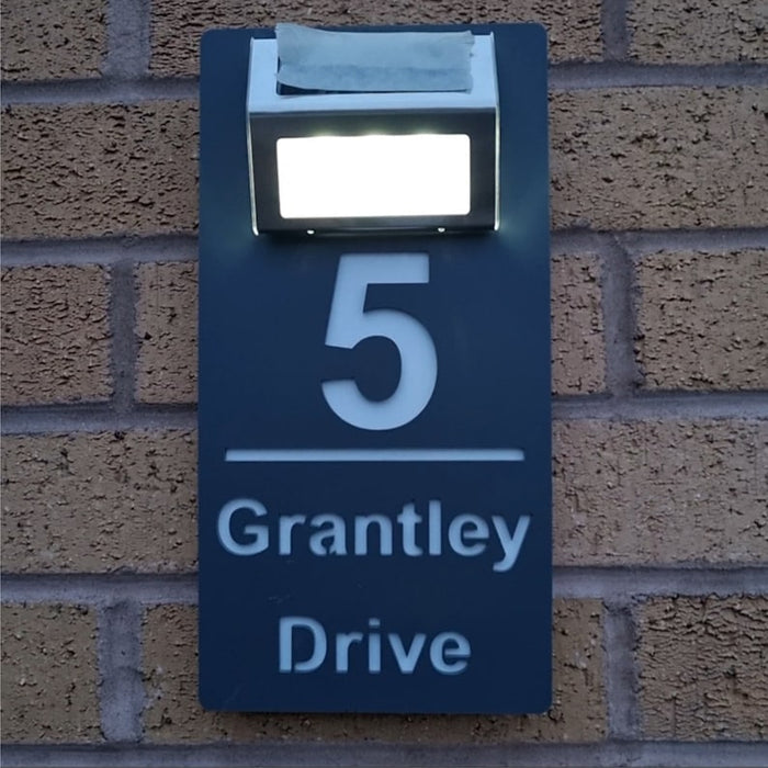 Personalised Solar House Sign LED Illuminated Contemporary Modern Door Number Plaque