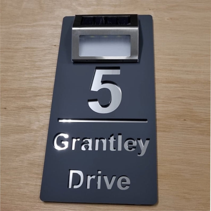 Personalised Solar House Sign LED Illuminated Contemporary Modern Door Number Plaque