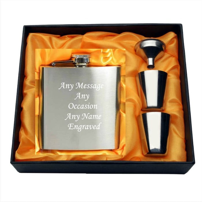 Personalized Engraved 6oz Hip Flask, Set, Birthdays, Teacher Gifts, Fathers Day Gifts, Retirement, Wedding Favours