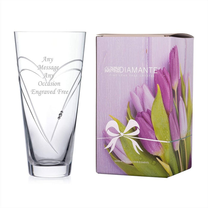 Personalised engraved 25 cm diamante vase heart design, birthday gifts, wedding gifts, retirement gifts, mothers days gift, christmas gifts