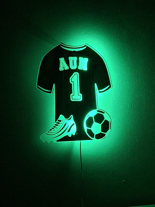 Personalised Football Shirt Mirrored Acrylic LED Light/ Playroom Sign