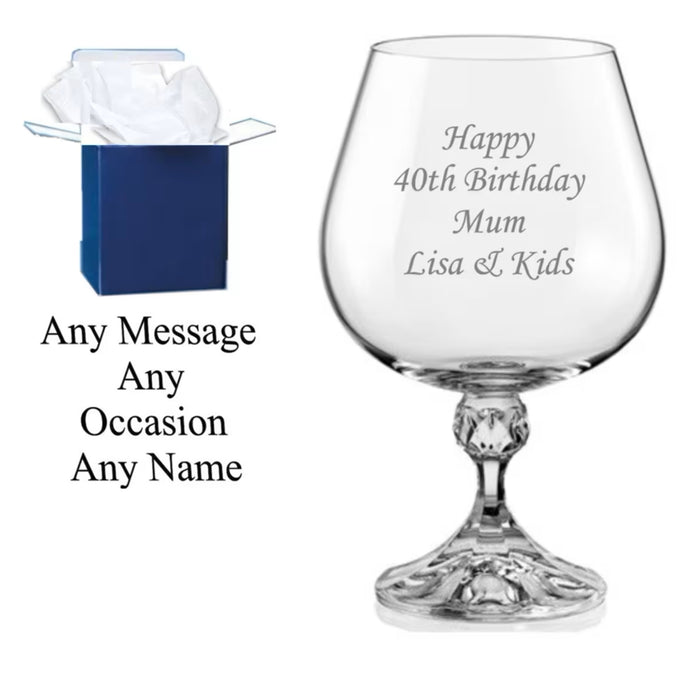 Personalised Engraved Crystal Brandy Glass Birthday, Christmas, Retirement, Anniversary Gifts