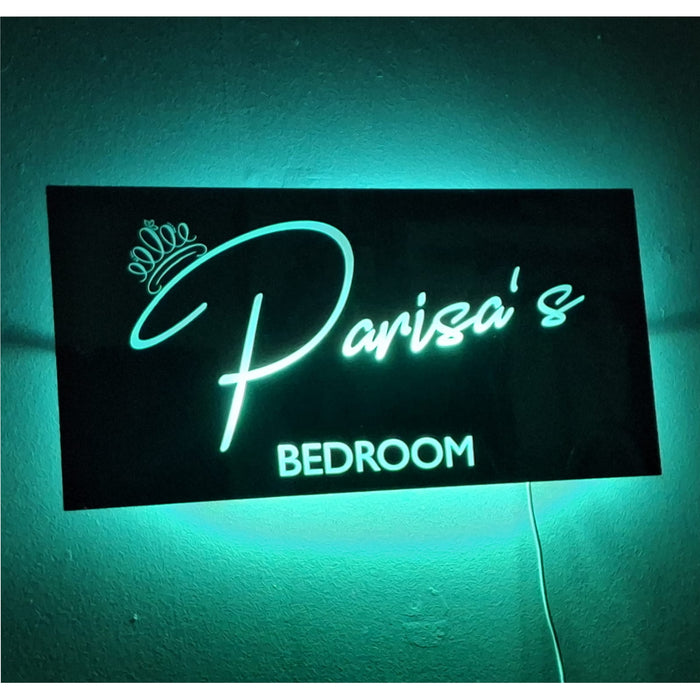 Personalised Name Mirror Sign, LED Custom Neon Illuminated Light Up Bedroom Sign