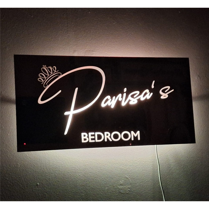Personalised Name Mirror Sign, LED Custom Neon Illuminated Light Up Bedroom Sign