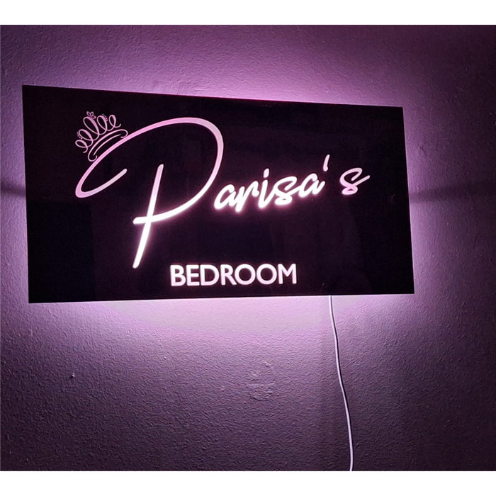 Personalised Name Mirror Sign, LED Custom Neon Illuminated Light Up Bedroom Sign