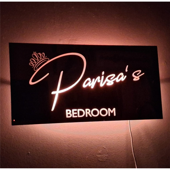 Personalised Name Mirror Sign, LED Custom Neon Illuminated Light Up Bedroom Sign