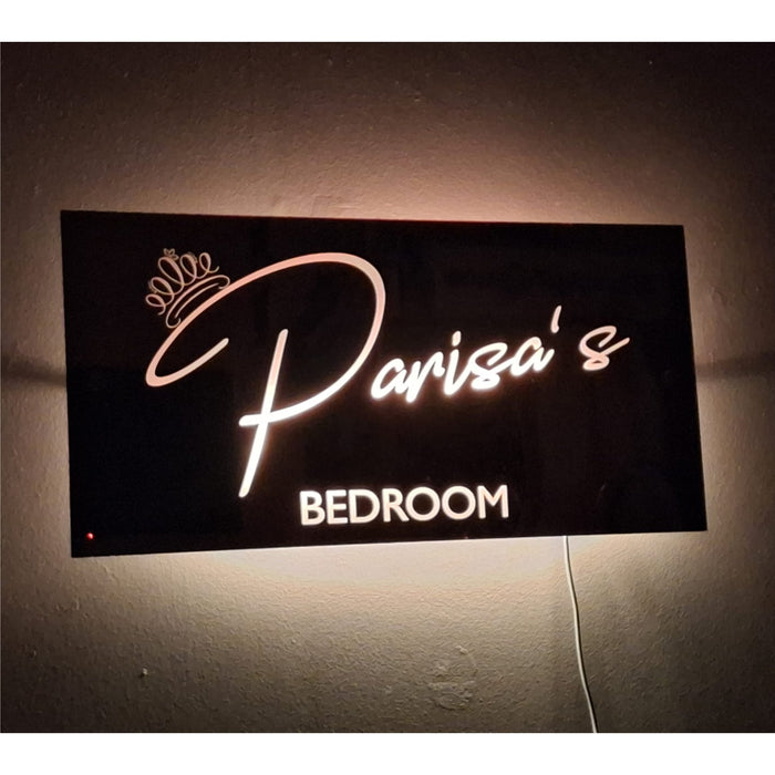 Personalised Name Mirror Sign, LED Custom Neon Illuminated Light Up Bedroom Sign