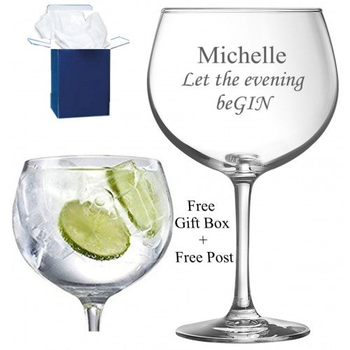 Personalised Gin Glass Gift Message Large 72 cl Juniper Engraved Gin n Tonic
