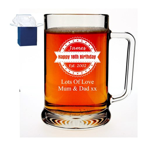 Personalised Engraved Beer Pint Glass Tankard 40th 50th 60th Birthday Gift Boxed