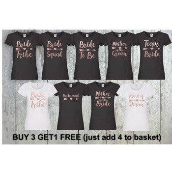 Bride Tribe Hen Party T Shirts Hen Do T-shirt Custom Personalised Rose Gold Tops