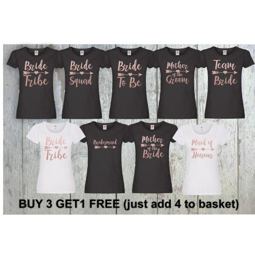 Bride Tribe Hen Party T Shirts Hen Do T-shirt Custom Personalised Rose Gold Tops