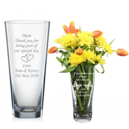 Engraved Personalized Round engagement Glass Vase Mum, Nan